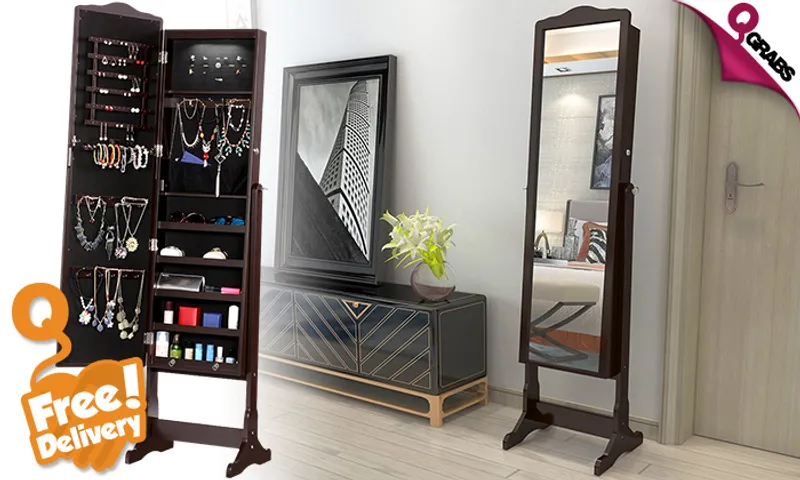 Stand-up Jewelry Cabinet with Full Length Mirror - FREE Delivery!